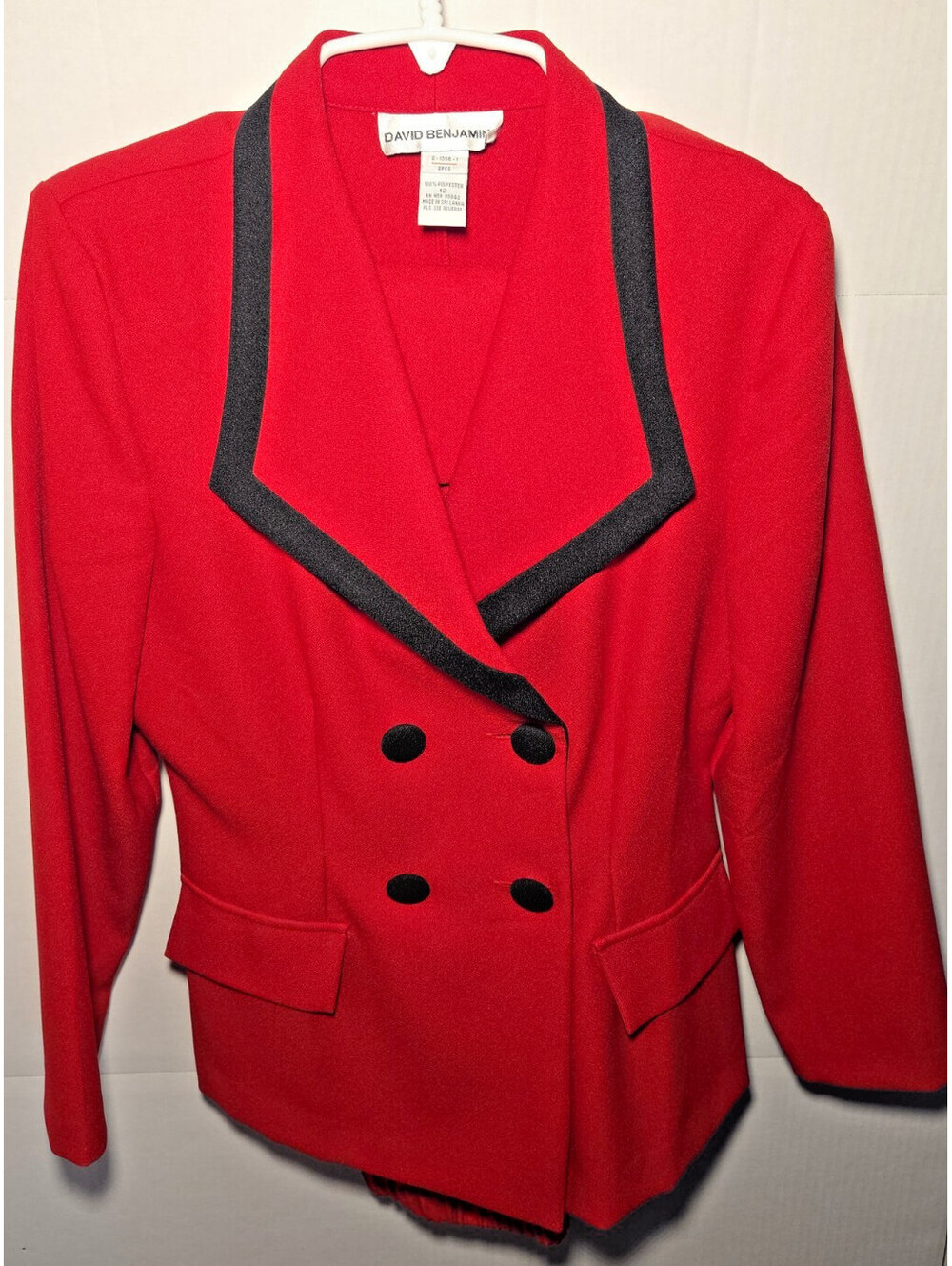 Vintage David Benjamin Red Black 2 Piece Skirt Suit Womens 12 Double Breasted